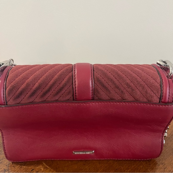 Rebecca Minkoff Chevron Quilted Love Crossbody Leather and Suede Burgundy/Silver - Picture 7 of 12